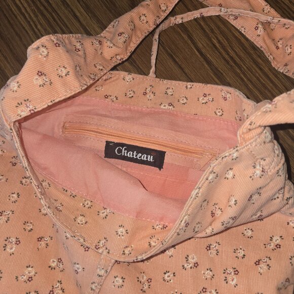 Chateau Corduroy - Small Purse - Peach with flower design -10"x9"x2" - Picture 2 of 11